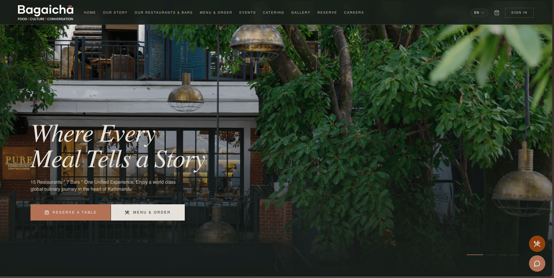 Bagaichā restaurant group website homepage designed and built by AayamX